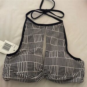 L*Space Black and White Halter Bikini Top